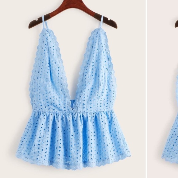 Zaful Tops - Light blue deep v neck peplum shirt
